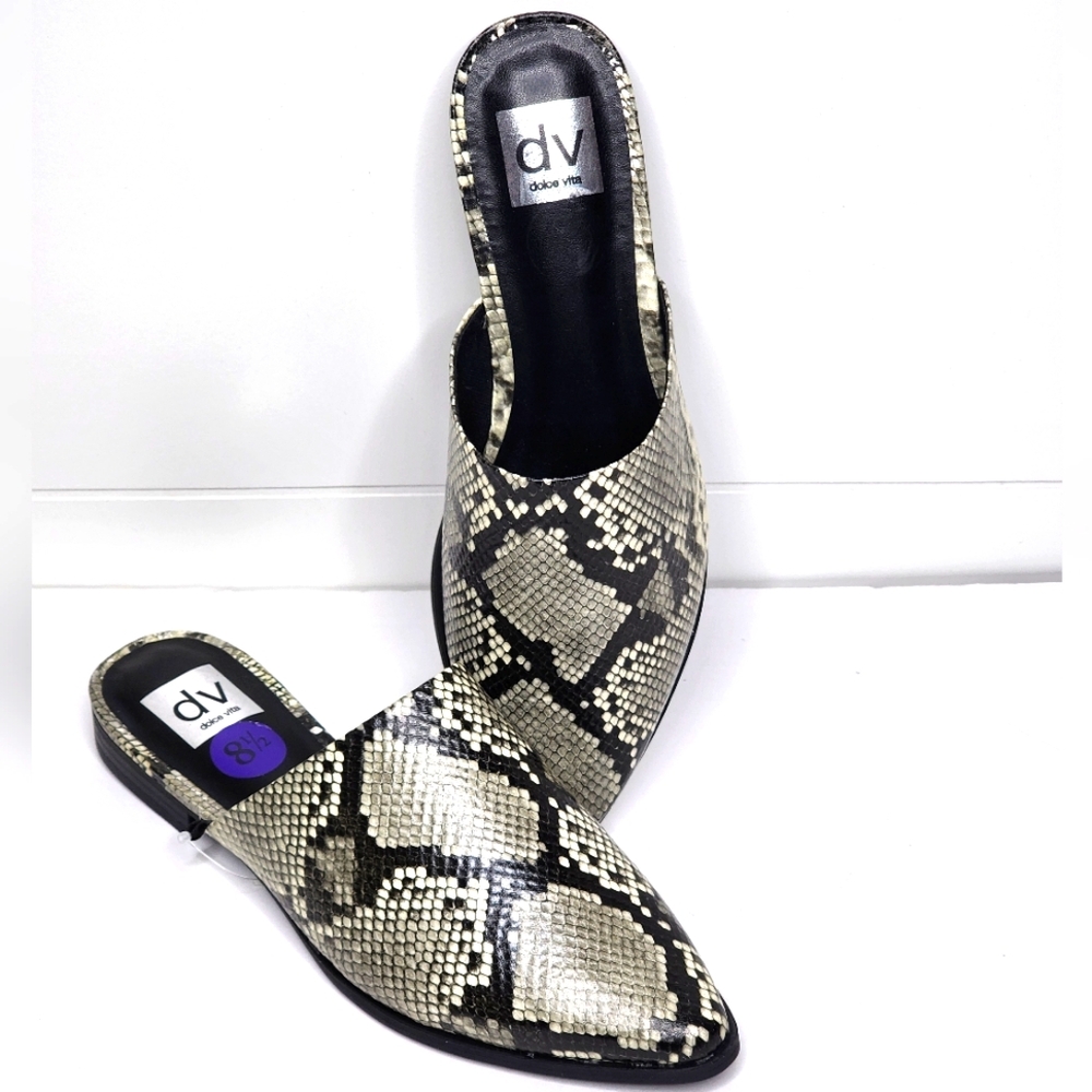 Dv Dolce Vita Women's Snakeskin Mules Heels Slip on Black Leather 8.5 - Picture 7 of 8